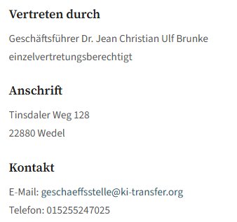 Vertretung, Anschrift und Kontaktdaten